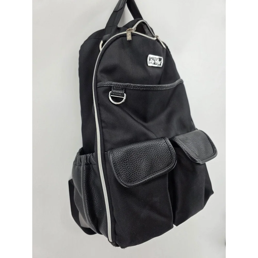 Itzy Ritzy Boss Backpack Diaper Bag Black Herringbone Silver Hardware